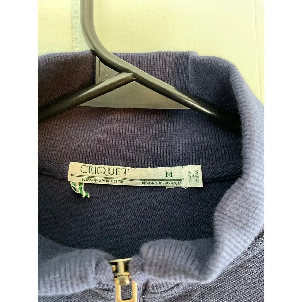 Criquet Mens Navy Blue 100% Organic Cotton Pique Quarter Zip Pullover Size M